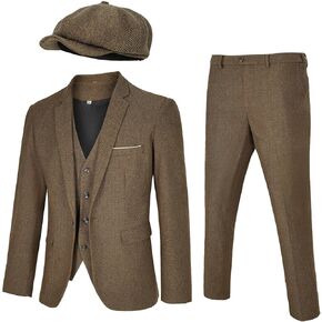 Men's 4 Piece 1920s Suit One Button Vintage Suit,Jacket Vest Pants with Hat