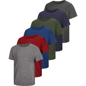 6 Pack Boys Athletic Shirts Youth Kids Quick Dry Moisture Wicking UPF 50+ Short Sleeve Active Performance T-Shirts