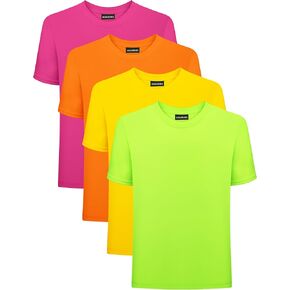 4 Pack Neon T Shirts for Boys UPF 50+ Quick-Dry Short Sleeve Athletic Shirts Summer Sports Tees for Teens 7-14Y