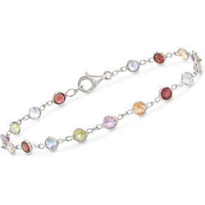 Ross-Simons 4.30 ct. t.w. Bezel-Set Multi-Gemstone Bracelet in Sterling Silver