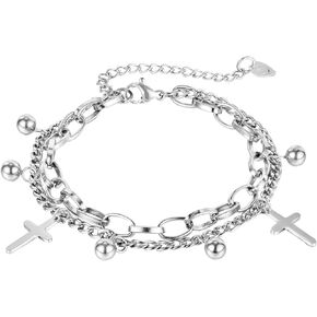 Vjosa Fashion Cross Bracelet Stains Stains Stainl Ball Charm Double Liner Link Stain