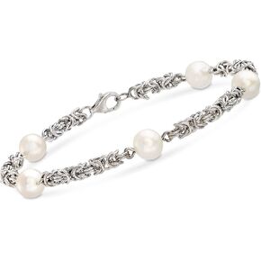 Ross-Simons 7mm Cultured Pearl Byzantine Station Bracelet in Sterling Silver