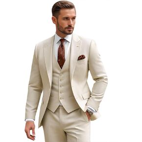 3 Piece Suits for Men Wedding Slim Fit Man Suit Sets Single Breasted Two Button Peak Lapel Blazer Vest Pants Set