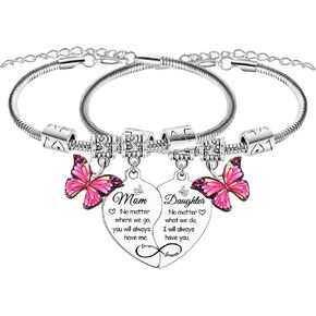 2 Pcs Mom Daughter Matching Bracelet Set Mom Daughter Present Mother's Day Gifts Christmas Birthday Gifts For Mother