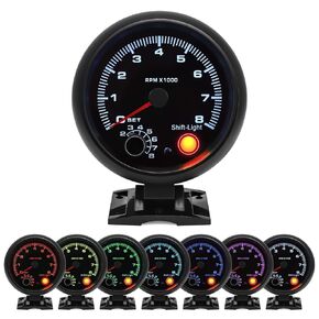 3.75 "95 ملم مقياس سرعة الدوران 0-8000 GAUGE RPM GAUGE 7 COLAL CAR AUTO TACHO Shift Light مع POD لوحة القيادة (أسود)