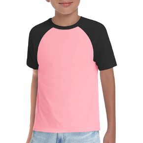 Haloumoning Boys Short Sleeve Raglan T Shirts Kids Basic Color-Block Tops Crewneck Tees 5-14 Years