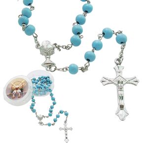 12 PCS First Communion Favor Blue Scented Rose Petal Rosary Necklace Gift for Guest Rosario de Recuerdo para Primera Comunion 12 Count (Pack of 1)