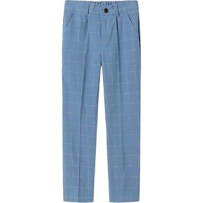 Boys Flat Front Twill Chino Pants Plaid Stretch Slim Fit School Uniforms with Zipper 5T-16Y