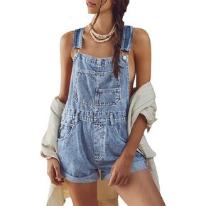 Cicy Bell Womens Denim Bib Overall Shorts Casual Classic Adjustable Straps Cuffed Hem Jean Shortalls Summer Outfits