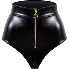Women Leatherette Brief High waist Panty with Front Zipper in Kuwait