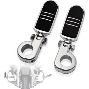 FOVPLUE 1.25" Highway Footpegs, Adjustable Footrest w/Mounting P-Clamps for Harley Touring Softail Dyna Sportster Honda Kawasaki Suzuki Yamaha Indian Victory w/1-1/4" Engine Guard, Gloss Black#1