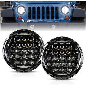 المصباح الأمامي LED لـ Wrangler ، المصابيح الأمامية ذات 7 بوصة LED 105 واط مع ضوء النهار تشغيل شعاع مرتفع/منخفض متوافق مع Wrangler 1997-2017 JK TJ LJ دراجة نارية 2PCS