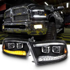Akkon - من أجل 09-18 Dodge RAM 1500 2500 3500 ترقية الإسقاط وشريط المصابيح الأمامية السوداء مع مجموعة المصابيح الكهربائية