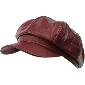 Wdirara Women's Pu Leather Newsboy Hat Vintage Beret Cap Baker Boy Caps Cabbie Hats