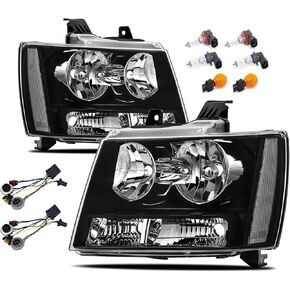 تجميع المصابيح الأمامية لعام 2007-2014 تشيفي تاهو سوبربان 1500،07-13 Avalanche Suburban 2500 Presection Bracempamp Side Side ، Black Housing Clear Reflector