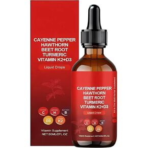 Cayenne Pepper Drops, 60ml Clean Cayenne Pepper Hawthorn Beet Root Drops - 1 Bottles （60-Day Supply）