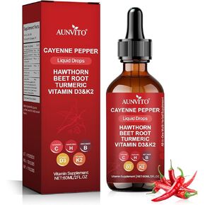 Cayenne Pepper Drops 2000mg | with Hawthorn & Beet Root for Blood Flow Support | Natural Cardiovascular Supplement | Alcohol-Free & Vegan Liquid Drops (1PCS)