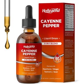 Cayenne Pepper Liquid Drops, 500mg Cayenne Pepper Supplement Tincture with Hawthorn, Ginger, Turmeric, 2 Fl Oz