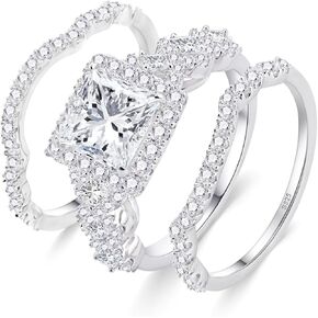 3ct moissanite خاتم الزفاف للنساء d color vvs1 princess cut halo مجموعة الزفاف مجموعة الزفاف S925 STERLING SILD مع حلقات الذكرى السنوية للمشاركة في الذهب الأبيض 18K لحجمها 4.5-9.5