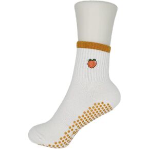 Cute Non-Slip Crew Socks with Embroidered Design - Anti-Skid Yoga, Pilates, Lagree, Barre, Dance - Socks with Grips