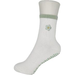 Cute Non-Slip Crew Socks with Embroidered Design - Anti-Skid Yoga, Pilates, Lagree, Barre, Dance - Socks with Grips in Saudi Arabia