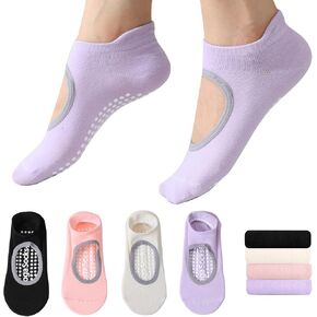 Pilates Socks with Grips for Women,Non Slip Socks,Yoga Socks 4 Pairs for Pilates, Barre, Hospital, Workout,Gifts in Kuwait