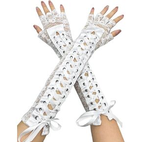 Women's Lace Up Half Finger Gloves Lace Elbow Length Arm Warmers