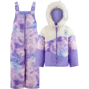 TODDLER GIRLS ZIP-FRONT COLOR BLOCK JACKET AND OVERALL SNOW PANT