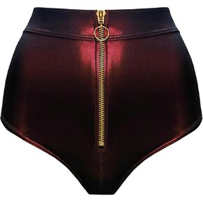 Women Faux Leather High-waist Panty with Front Zipper