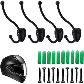 Motorcycle Helmet Holder - 4 Pack Sturdy Metal Backpack Bags Wall Mount Hanger Motorbike Jacket Display Helmet Rack Cloth Coat Glove Storage Hook with mounting Screws