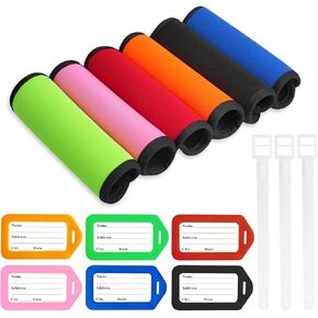 6Pcs Luggage Handle Wrap and 6Pcs Luggage Tags for Suitcases, Neoprene Bright Bag Handle Wraps for Identifier Luggage with 6 Colors, Luggage Handle Covers Airport Travel Accessories