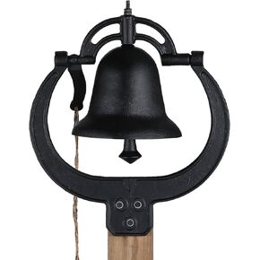 Large Vintage Cast Iron Farm School Church Dinner Bell, Rustproof & Durable Rustic Decor, Black