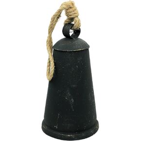Rustic Black Hanging Bell Ornament with |Cowbell Rope Handle – Vintage Farmhouse Decor, Handmade Wind Chime for Indoor/Outdoor Decoration, Distressed Antique-Style, Minimalist Holiday Accent