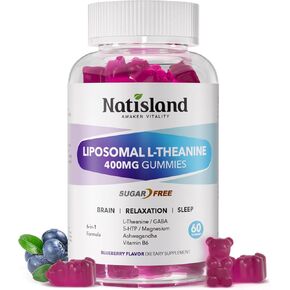 Liposomal L-Theanine Gummies for Adults & Kids, L Theanine 400mg/200mg Supplement with GABA, 5-HTP, Magnesium, Ashwagandha & Vitamin B6 for Focus, Relaxation & Zzz, Sugar-Free, Vegan, 60 Chewable