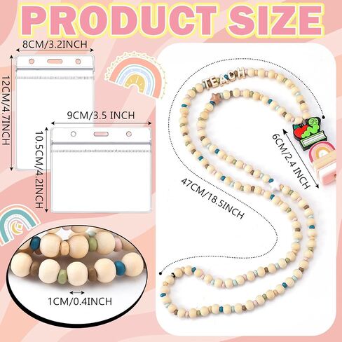 End of Year Teacher Gift Wood Beaded Lanyards for ID Badges with Retractable Reel for Women Teacher in Saudi Arabia