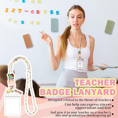 End of Year Teacher Gift Wood Beaded Lanyards for ID Badges with Retractable Reel for Women Teacher in Saudi Arabia