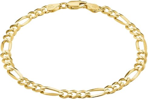 Kisper Mens Gold Bracelet 18K Gold Plated 925 Sterling Silver - 5mm Cupan Link Curb Chain & Figaro Link Bracelets for Men - أحجام 6.5،7،8،9 بوصة in Kuwait