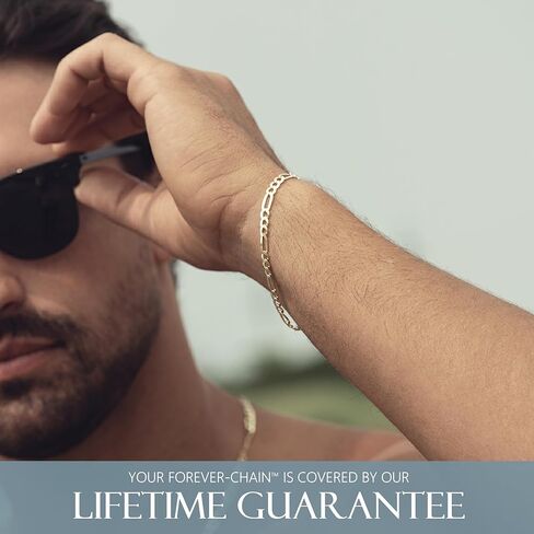 Kisper Mens Gold Bracelet 18K Gold Plated 925 Sterling Silver - 5mm Cupan Link Curb Chain & Figaro Link Bracelets for Men - أحجام 6.5،7،8،9 بوصة in Kuwait