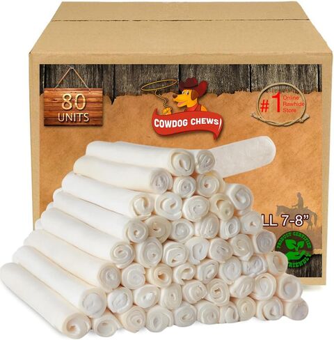 Cowdog Chews Beefhide Roll (7-8 inch) Long Lasting Dog Treat Bone, Great for Dental Health and Aggressive Chewers (20 Count) in Saudi Arabia