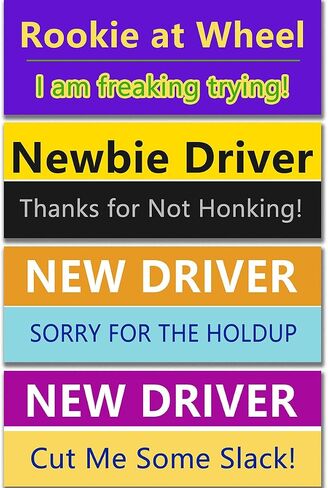 LogFaadCoi 4-Pack 'New Driver' Reflective Magnetic Signs - Removable Safety Warning Bumper Stickers for Cars, Large Size, Durable for Novice & Student Drivers in Saudi Arabia