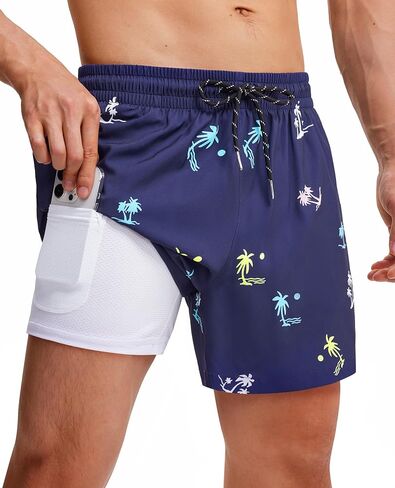 5inch Mens Swim Trunks: 2 in 1 with Compression Liner Pockets Drawstring Stretch Quick Dry Lined Funny Beach Pool in Kuwait