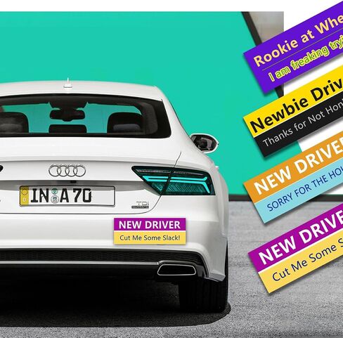 LogFaadCoi 4-Pack 'New Driver' Reflective Magnetic Signs - Removable Safety Warning Bumper Stickers for Cars, Large Size, Durable for Novice & Student Drivers in Saudi Arabia
