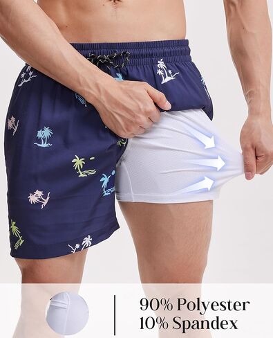 5inch Mens Swim Trunks: 2 in 1 with Compression Liner Pockets Drawstring Stretch Quick Dry Lined Funny Beach Pool in Kuwait