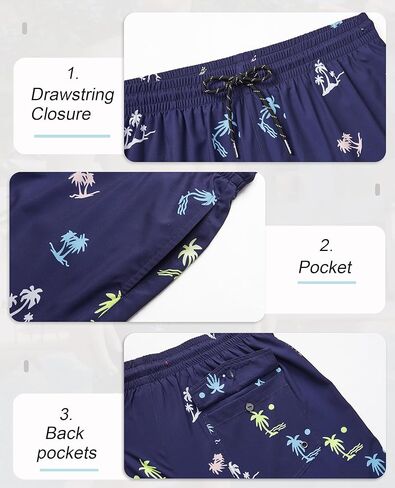 5inch Mens Swim Trunks: 2 in 1 with Compression Liner Pockets Drawstring Stretch Quick Dry Lined Funny Beach Pool in Kuwait