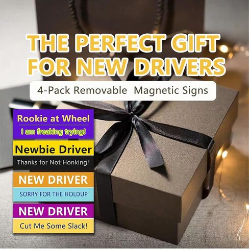 LogFaadCoi 4-Pack 'New Driver' Reflective Magnetic Signs - Removable Safety Warning Bumper Stickers for Cars, Large Size, Durable for Novice & Student Drivers in Saudi Arabia