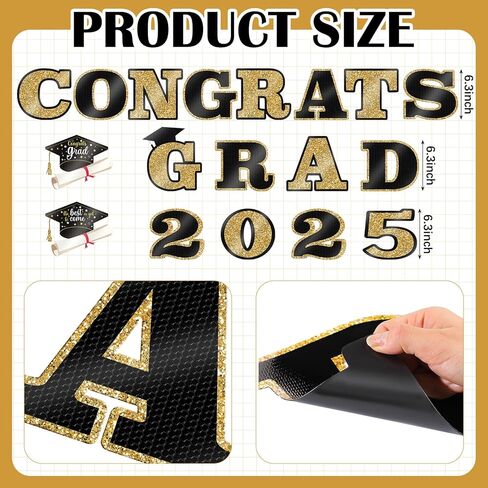 2025 تخرج زينة سيارة 23 '' كبيرة قابلة للنفخ في CAP CAP Decors تهانينا رسائل GRADRES BULK CLASS من 2025 PVC قابلة للنفخ في المدارس الثانوية العليا الحفلة الحفلة ديكورز (الأسود ، الذهب) in Kuwait