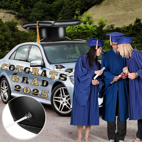 2025 تخرج زينة سيارة 23 '' كبيرة قابلة للنفخ في CAP CAP Decors تهانينا رسائل GRADRES BULK CLASS من 2025 PVC قابلة للنفخ في المدارس الثانوية العليا الحفلة الحفلة ديكورز (الأسود ، الذهب) in Kuwait