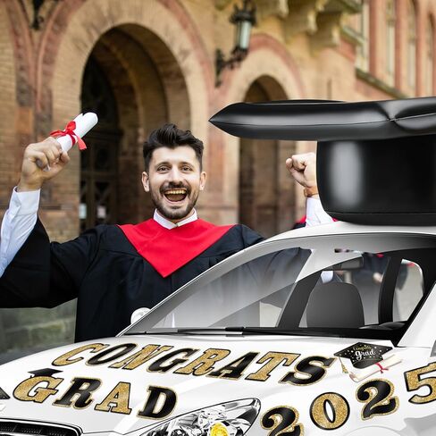 2025 تخرج زينة سيارة 23 '' كبيرة قابلة للنفخ في CAP CAP Decors تهانينا رسائل GRADRES BULK CLASS من 2025 PVC قابلة للنفخ في المدارس الثانوية العليا الحفلة الحفلة ديكورز (الأسود ، الذهب) in Kuwait