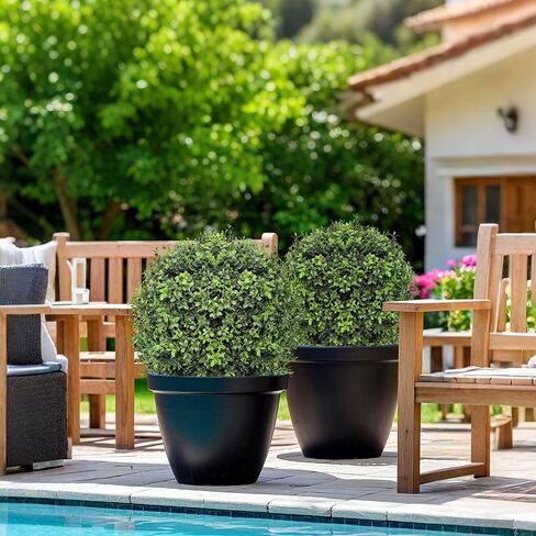 26 Inch Artificial Topiary Boxwood Ball Trees Outdoor – Set of 2 UV Resistant Faux Boxwood Topiary, Fake Potted Shrubs Evergreen for Front Door Porch Patio Balcony Home Decoration in Saudi Arabia