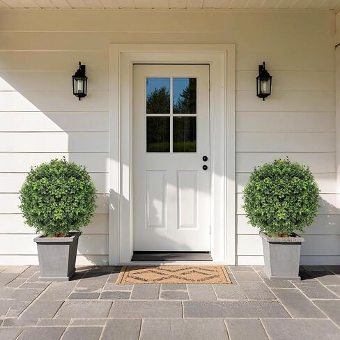 26 Inch Artificial Topiary Boxwood Ball Trees Outdoor – Set of 2 UV Resistant Faux Boxwood Topiary, Fake Potted Shrubs Evergreen for Front Door Porch Patio Balcony Home Decoration in Saudi Arabia